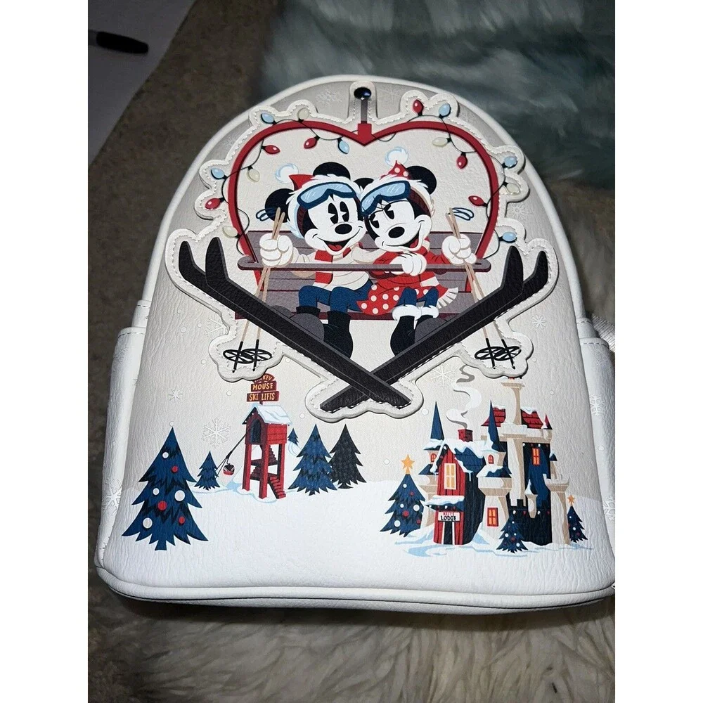 Loungefly Mickey & Minnie Mouse 2021 Holiday Mini Backpack NWT Ski Lift NWT Land